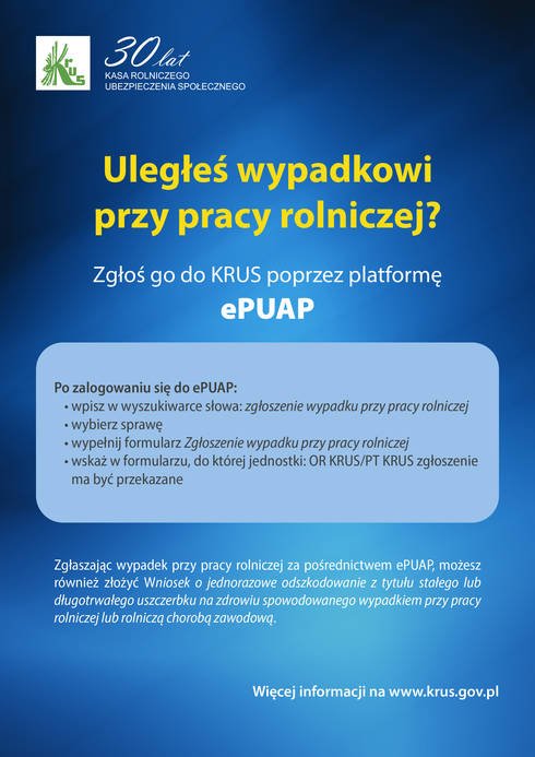 Zgłoszenie wypadku przy pracy rolniczej możliwe także przez ePUAP