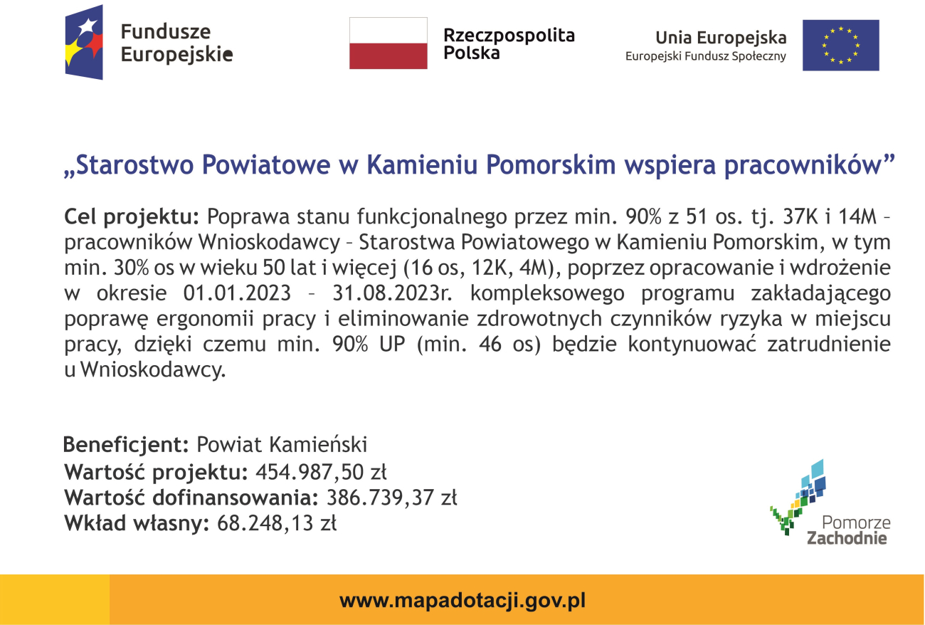 Zapytanie ofertowe nr 5/EK/ RPZP. 06.08.00-32-K024/22 na organizację pikniku integracyjnego połączonego z działaniami edukacyjno-zdrowotnymi dla pracowników Starostwa Powiatowego w Kamieniu Pomorskim